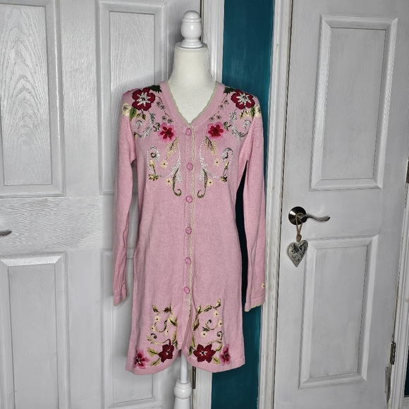 Storybook Knits Pink Floral Embroidered Cardigan - Picture 2 of 16